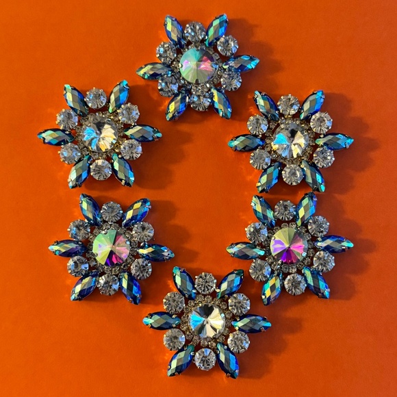 Aurora borealis AB crystal/rhinestone ~2" embellishments (6) flat-back snowflake - Picture 2 of 8